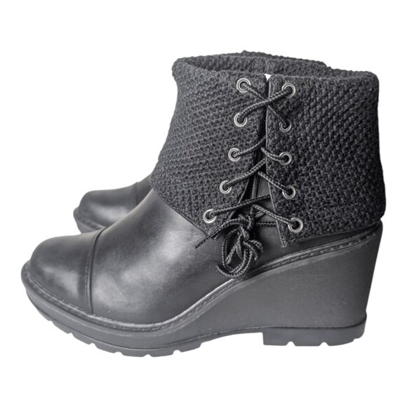 TIMBERLAND Kelli's Black Leather Fold Down Wedge Boot Size 8.5 - Picture 2 of 9